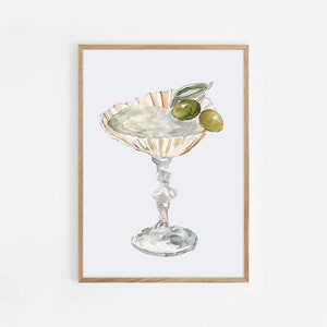 Wydruk muszli Martini, wydruk artystyczny wózka barowego, pobieranie cyfrowe, wydruk artystyczny koktajlu, wydruk muszli, wydruk artystyczny Martini, wydruk domu na plaży nadmorskiej