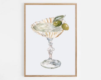 Seashell Martini Print, Bar Cart Art Print, Digital Download, Cocktail Art Print, Shell Print, Martini Art Print, Coastal Beach House Print