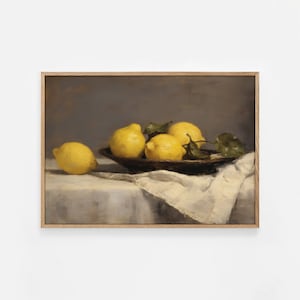 Vintage Lemon Print, Farmhouse Kitchen Print, Lemon Still Life Painting, Printable Lemon Wall Art, French Country Art, Lemon Fruit Painting