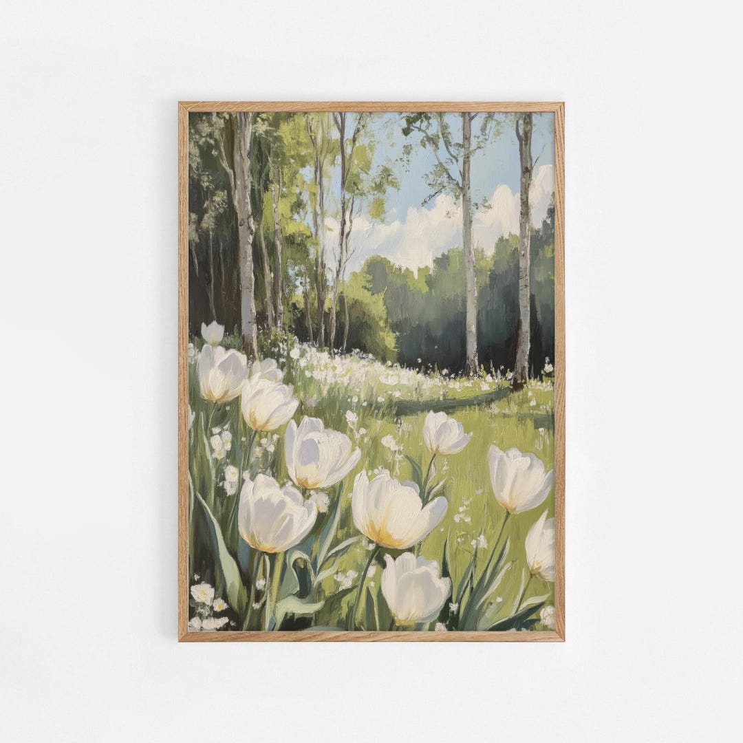 White Tulip Field Print, Spring PRINTABLE Wall Art, Spring Print Tulip ...