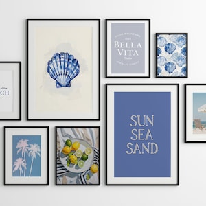 Coastal Gallery Wall | Digital Art Download | 8 Printables | Cute Summer Art Prints | Girly Wall Art | Trendy Beach House Decor