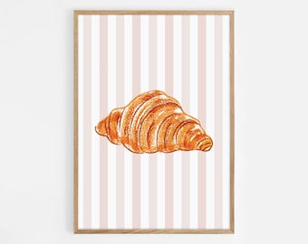 Croissant Druck, Küchen Wandkunst, Trendy Wohndekor, Lebensmittel Druck, druckbare Kunst, Retro Drucke, digitaler Download
