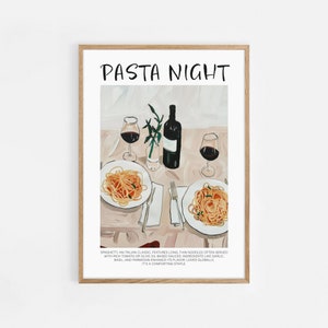 Pasta Night Print, Spaghetti Print, Pasta Poster, Hand Drawn Kitchen Art, Foodie Drawing, Pasta Illustration, Italian Printable Wall Art