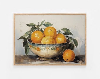Vintage Stillleben Küche, Bauernhaus Druck, Ölmalerei Druck, druckbare Kunstwerk, Küchenkunst, Orangen, rustikale Orangen Wandkunst