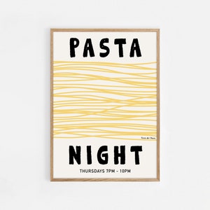 Pasta Night Print, Spaghetti Print, Pasta Poster, Hand Drawn Kitchen Art, Foodie Drawing, Pasta Illustration, Italian Printable Wall Art