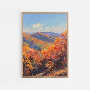 Fall Mountain Landscape Print, Autumn Wall Art, Colorful Foliage Poster, Vibrant Nature Scene, Cozy Cabin Decor, Forest Artwork | #1097