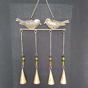 Handmade Indian Recycled Brass Hanging Bird Windchime/Mobile with Bells