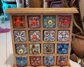 Handmade Indian 16 drawer Ceramic Mango Wood Spice/Storage Chest - Special Price!