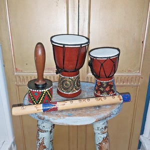 Musical Set - Flute,Rattle , Djembe Drum 15cm & Djembe Drum 20cm