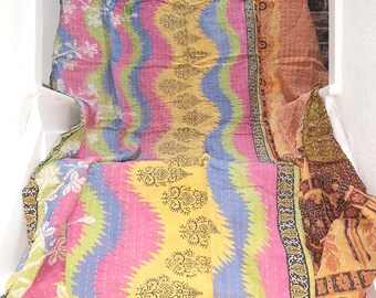 Vintage Indian Fabric Kantha Quilt/Throw - Two Sided