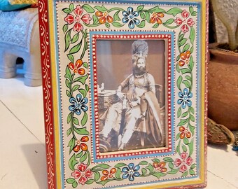 Floral Hand Painted Indian Mango Wooden Photo Frame