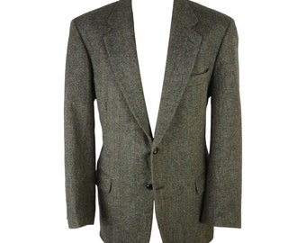 Marks & Spencer Tweed Herringbone Herren Blazer Größe 42S US Khaki Made in Uk jj70