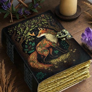Fuchs Lederbuch: Großes Grimoire mit 400 Seiten, Blanko-Buch der Schatten
