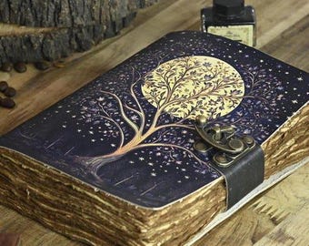 Diario Grimorio de Cuero del Árbol de la Vida: Libro de las Sombras en Blanco, 400 Páginas