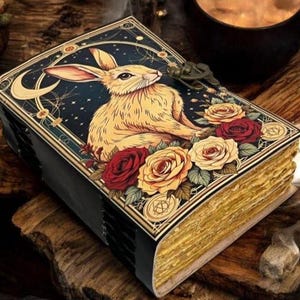 Bunny Rabbit Leather Grimoire-dagboek: papier met deckle Edge, Book of Shadows