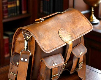 Personalized Leather Messenger Bag: Vintage Brown Crossbody Laptop Briefcase
