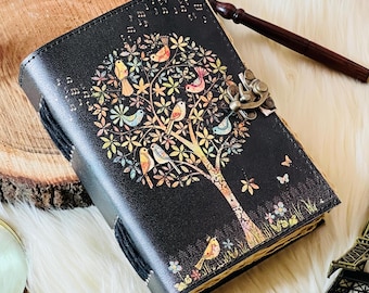 Large Leather Grimoire Journal: Tree of Life Book of Shadows
