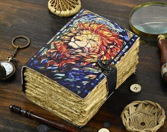 Lion Leather Grimoire Journal: Vintage Book of Shadows, 400 Pages