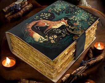 Fox Leather Grimoire Journal: Vintage Book of Shadows, Deckle Edge Paper