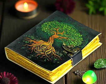 Grimorio de cuero del Árbol de la Vida: Libro de las Sombras de 400 páginas