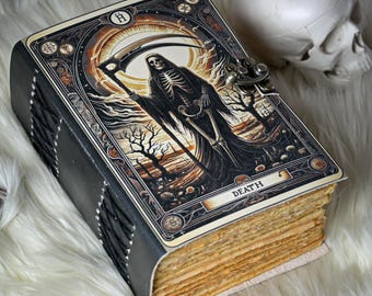 Gothic Leather Grimoire – Death Tarot Journal with Deckle Edge Pages