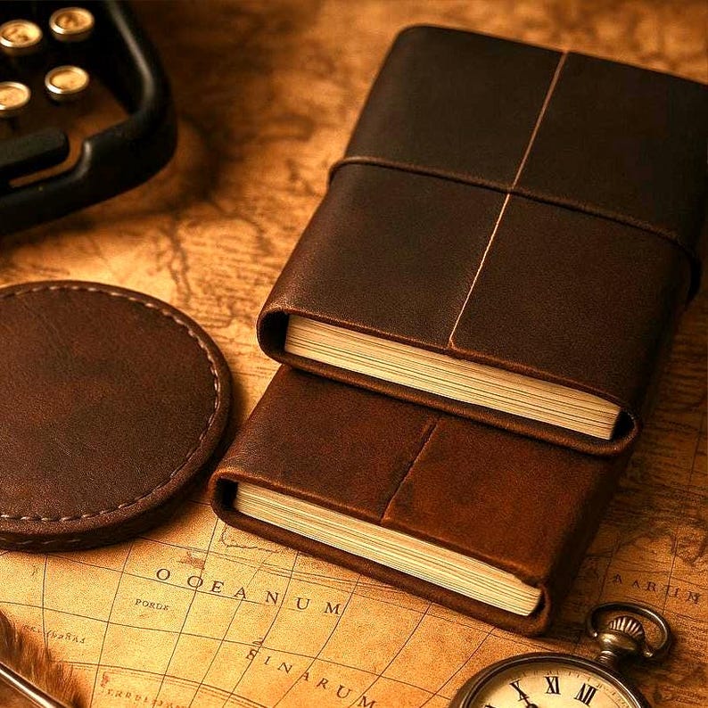 Handmade Leather Journal Set Vintage Travel Notebooks, 6x4 White Paper