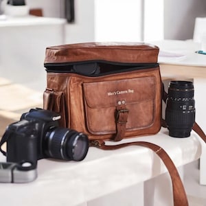 Borsa per fotocamera 100% in pelle per multiuso, borsa per fotocamera DSLR/SLR marrone vintage da 13 pollici