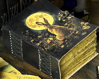 Bunny Rabbit Leather Grimoire Journal: Handmade Deckle Edge Notebook