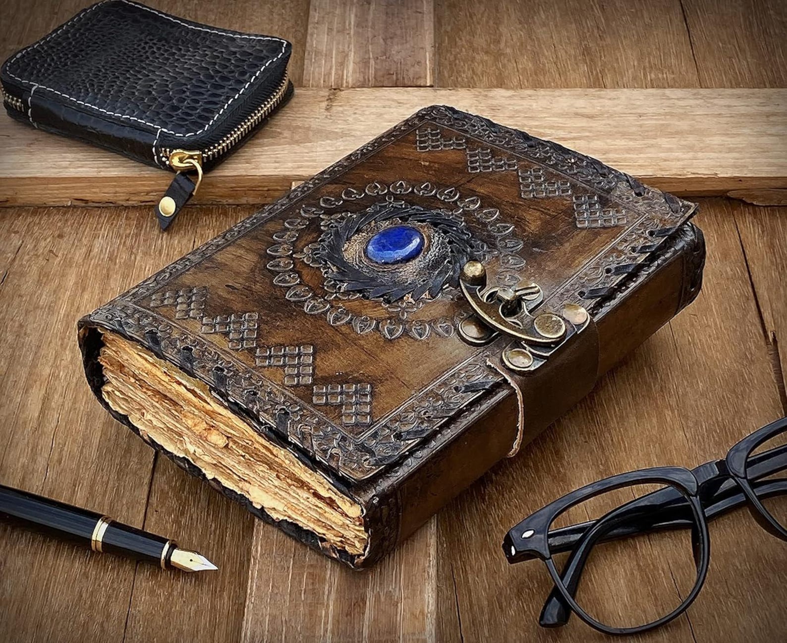 Lapis Lazuli Leather Journal: Embossed Book of Shadows, Grimoire