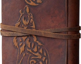 Wolf Leather Journal: Large 400 Page Grimoire, Blank Book of Shadows Father's Day Gift