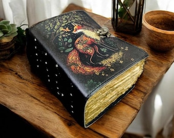Fox Leather Journal: Large 400 Page Grimoire, Blank Book of Shadows