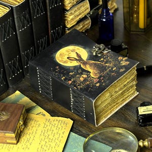 400 pagine - coniglietto Grimoire Leather Journal Notebook Journal per donne - Fat journal fatto a mano Deckle Paper Notebook Journal per regalo