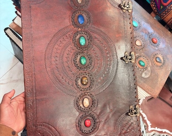 Handmade Extra Large Leather Journal: Seven Stone Book of Shadows, Gift for Christmas gift