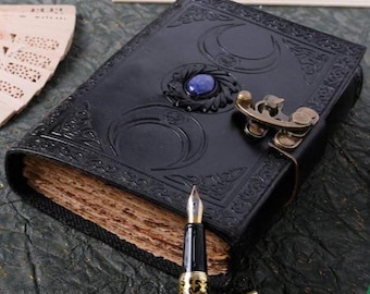 Triple Moon Goddess Leather Journal: Lapis Lazuli Stone Book of Shadows