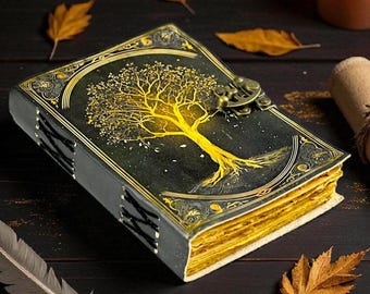 Diario grimorio de cuero del Árbol de la Vida: Libro de las Sombras de 400 páginas