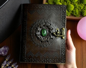 Lapis Lazuli Leather Book of Shadows: Embossed Grimoire Journal