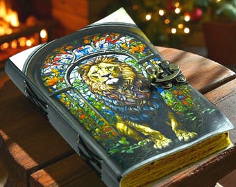 Large Lion Leather Journal: Vintage Grimoire, Blank Book of Shadows