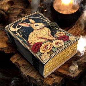 400 pagine - coniglietto Grimoire Leather Journal Notebook Journal per donne - Fat journal fatto a mano Deckle Paper Notebook Journal per regalo