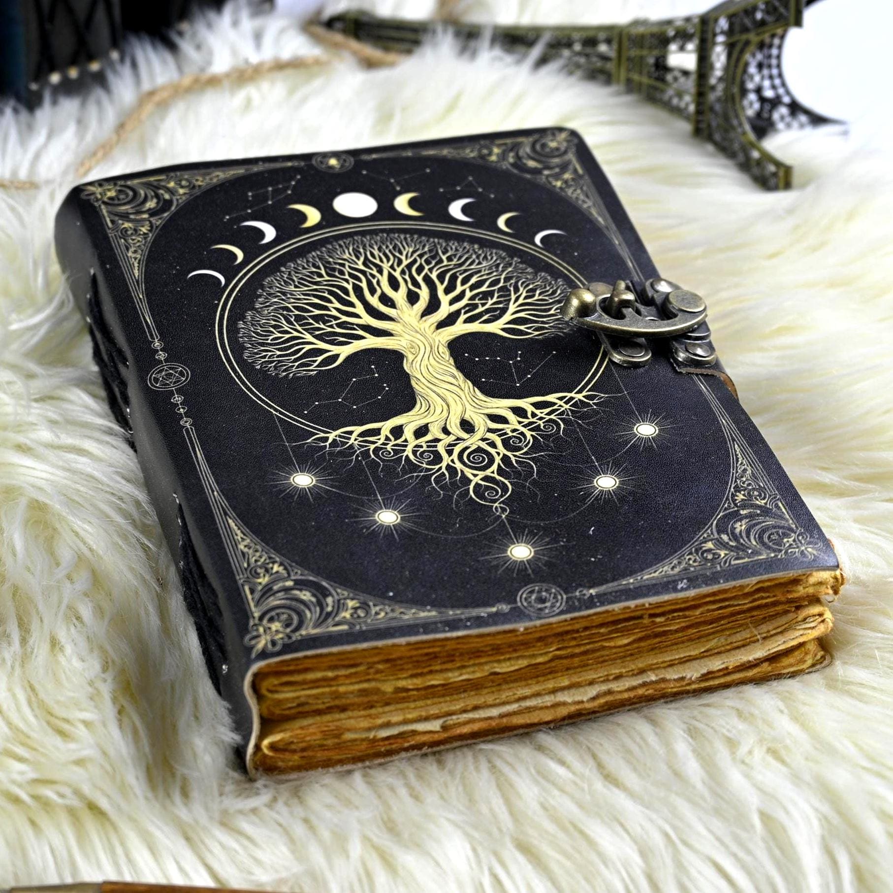 Tree of Life Leather Grimoire Journal: 400 Page Book of Shadows