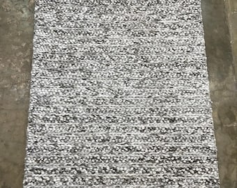 Handwoven Chunky Wool Blend Rug, Grey and White Textured Carpet