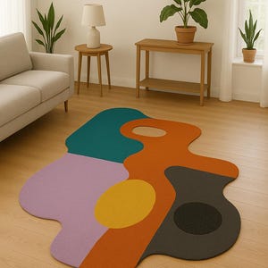 Wavy Modern Abstract Rug – Groovy Colorful 4x6 5x8 6x9 Area Rug in Earth Tones | Retro Aesthetic Carpet for Living Room or Bedroom Decor