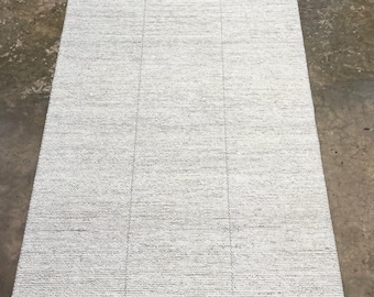 Handwoven Chunky Wool Blend Rug, Grey and White Braided Texture