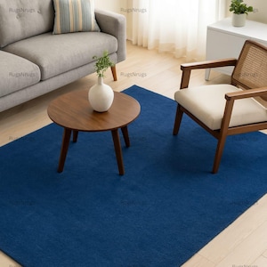 Hand-Tufted Wool Rug: Modern Minimalist Blue Carpet