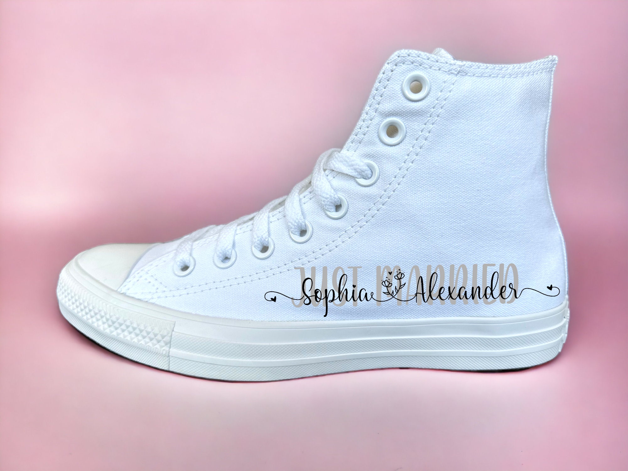 Converse Chucks White Mono Printed With Just Married and Your Name