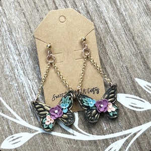 Floral Butterfly Earrings- handmade and lightweight polymer clay earrings
