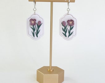 Tulip Floral Earrings - Handmade Polymer Clay Earrings - Lightweight and Hypoallergenic