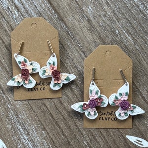 Floral Garden Butterfly Earrings - handmade and lightweight polymer clay jewelry