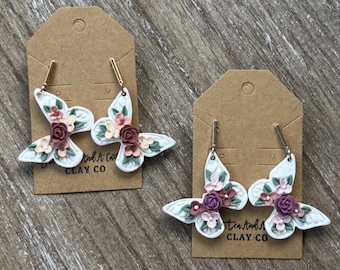 Floral Garden Butterfly Earrings - handmade and lightweight polymer clay jewelry