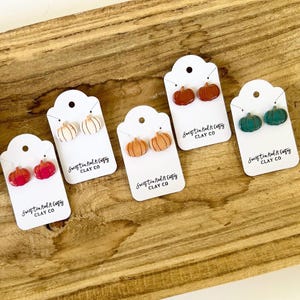 Pumpkin Stud Earrings- Fall Halloween Jewelry Gifts- Handmade Polymer Clay