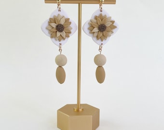 Sunflower Dangle Earrings - handmade polymer clay earrings - hypoallergenic